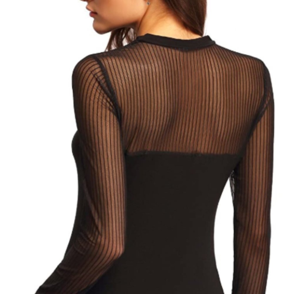 Women's long sleeve slim perspective mesh top - Picture 2 of 4